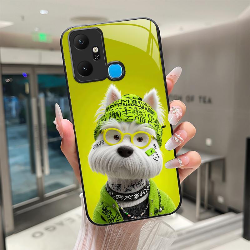 

Beautiful Flower Cute Cats Case For Infinix Smart 6 Plus X6832 X6832C Tempered Glass Phone Case Protective Back Cover Hard Shell Infinix Smart 6 Plus