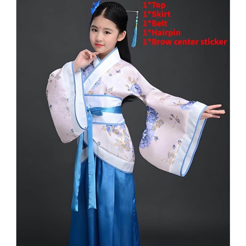 Chinese Style Childrens Hanfu Costume With Taffeta Fabric For Ethnic Dance Performances