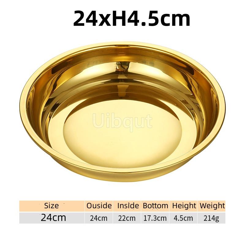 Thickened Stainless Steel Plates for Food Basin Tray Golden Round Kitchen Vegetable Dinner Sushi Plate Dishes and Plates Sets