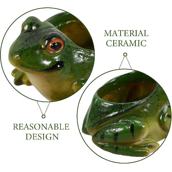 

HemotonCeramic Frog Planter, 4.1 Cute Frog Succulent Pots, Vintage Flowerpot Succulent Pots Cactus Pot for Office Home Desktop Decor - Plants Not