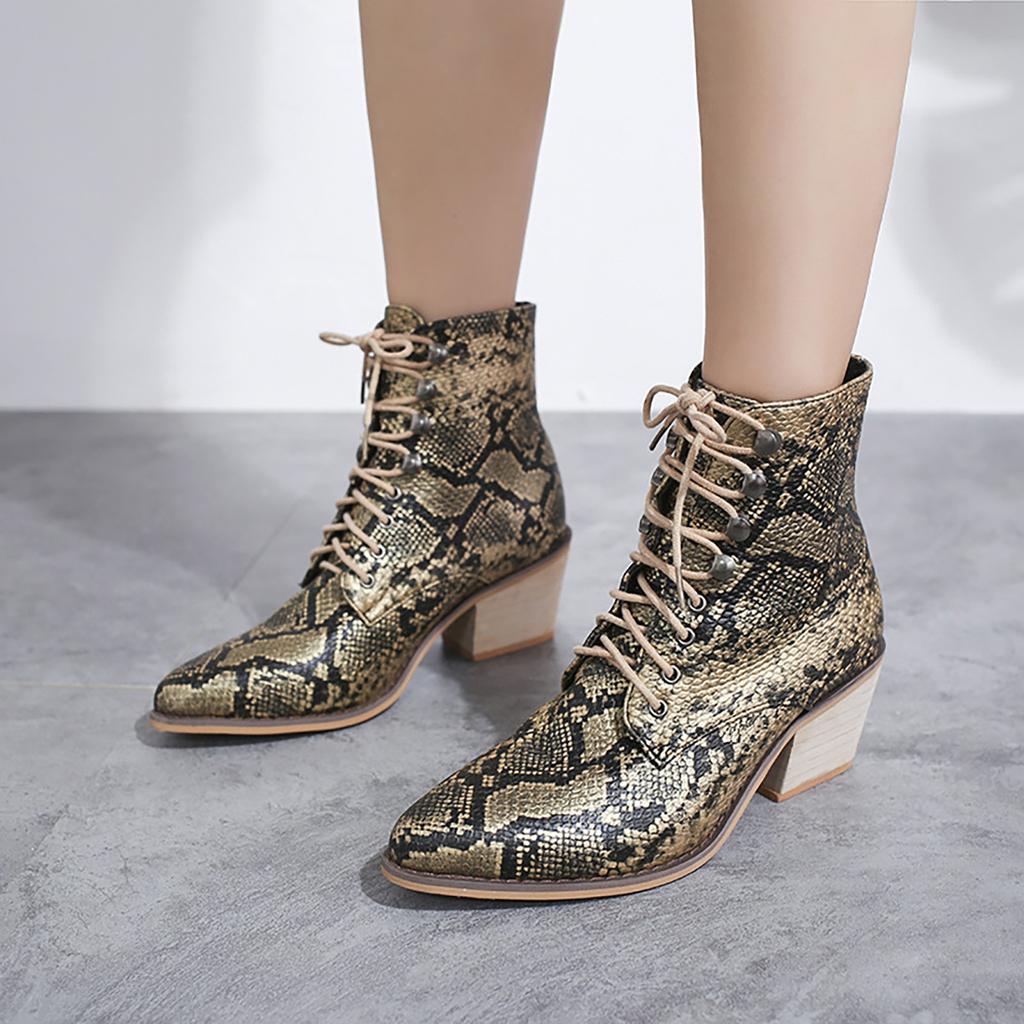 Botas de mujer Tacón alto Tubo corto De tacón grueso Snake Print Botines  con cordones comprar a buen precio — entrega gratuita, reseñas reales con  fotos — Joom