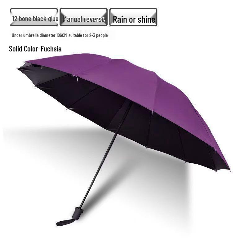 Dual-Use Extra Large Folding Umbrella - 12 Ribs for Sun and Rain Protection