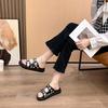 Fashion Thick Flat Sandals Summer New Round Head Set Foot Rivets Metal Buckle Waterproof Table Anti-slip Wear-resistant Slippers