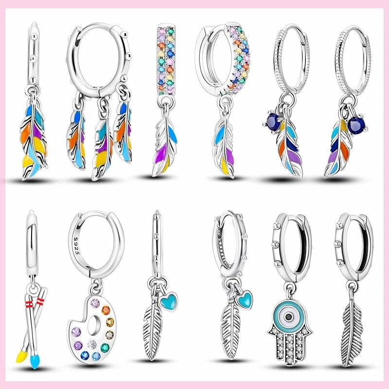 

Серьги-капли из серебра 925 пробы с разноцветными перьями «Ловец снов» в богемном стиле, асимметрия, висячие серьги, оригинальные свадебные украшения для женщин белый