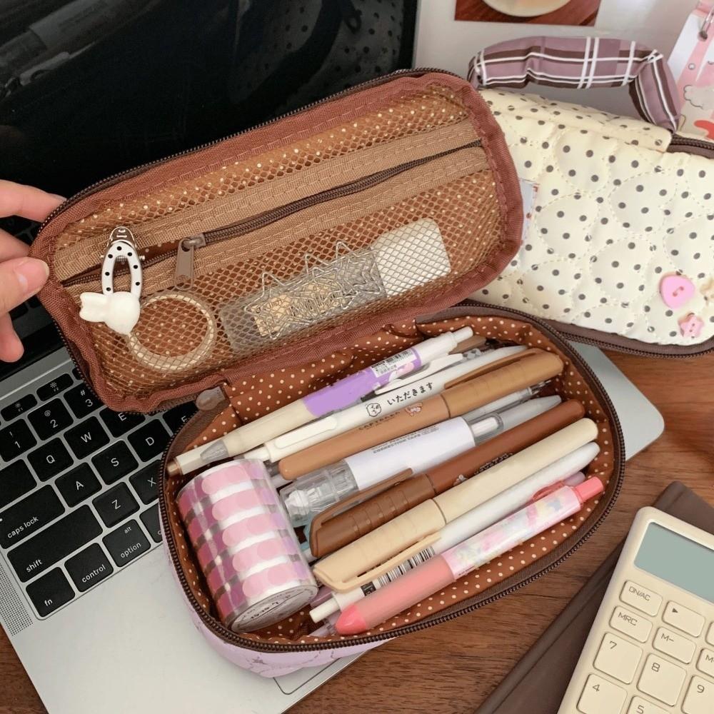 Large Capacity Korean Stationery Bag Star Love Heart Pen Storage Bag Dot Cloth Pencil Case Student