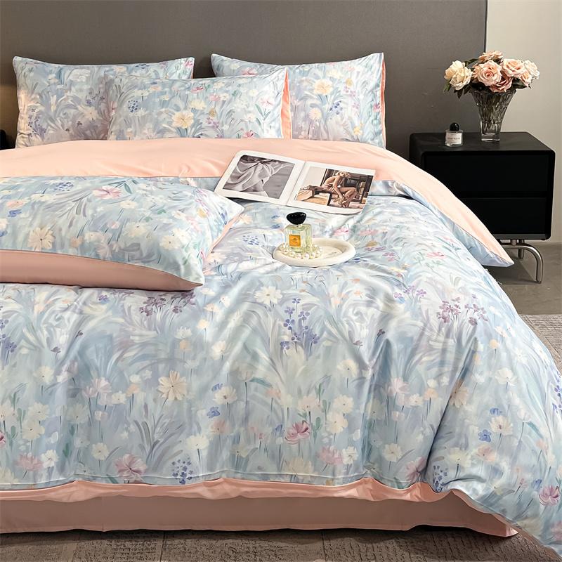 Flower Printed Duvet Cover Set Satin Silk Bed Cover Sets for Summer Queen/King Size Silky Plumones De Cama Coolling Bedding Set