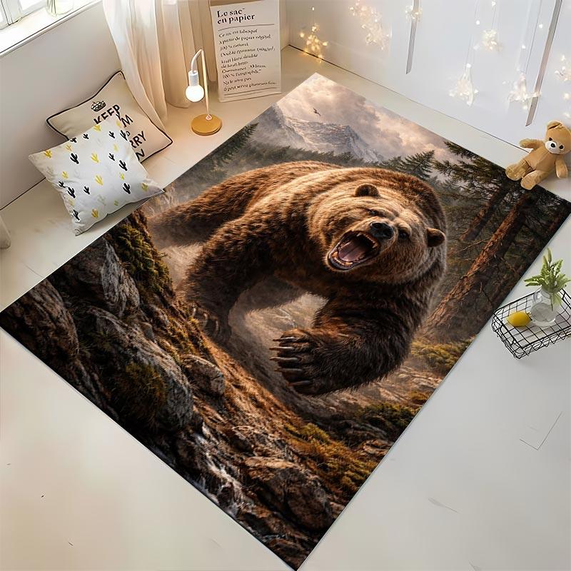 Realistic Roaring Bear Forest Print Carpet for Living Room Decor Suitable for use as an anti-slip for living room bedroom sofas