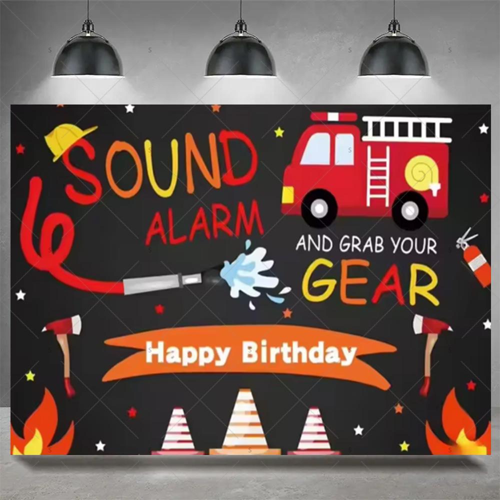 Firefighter Firetruck Theme BackgroundRed Fire Truck Children Boy Birthday Party Decor Baby Shower Photography Backdrop Props