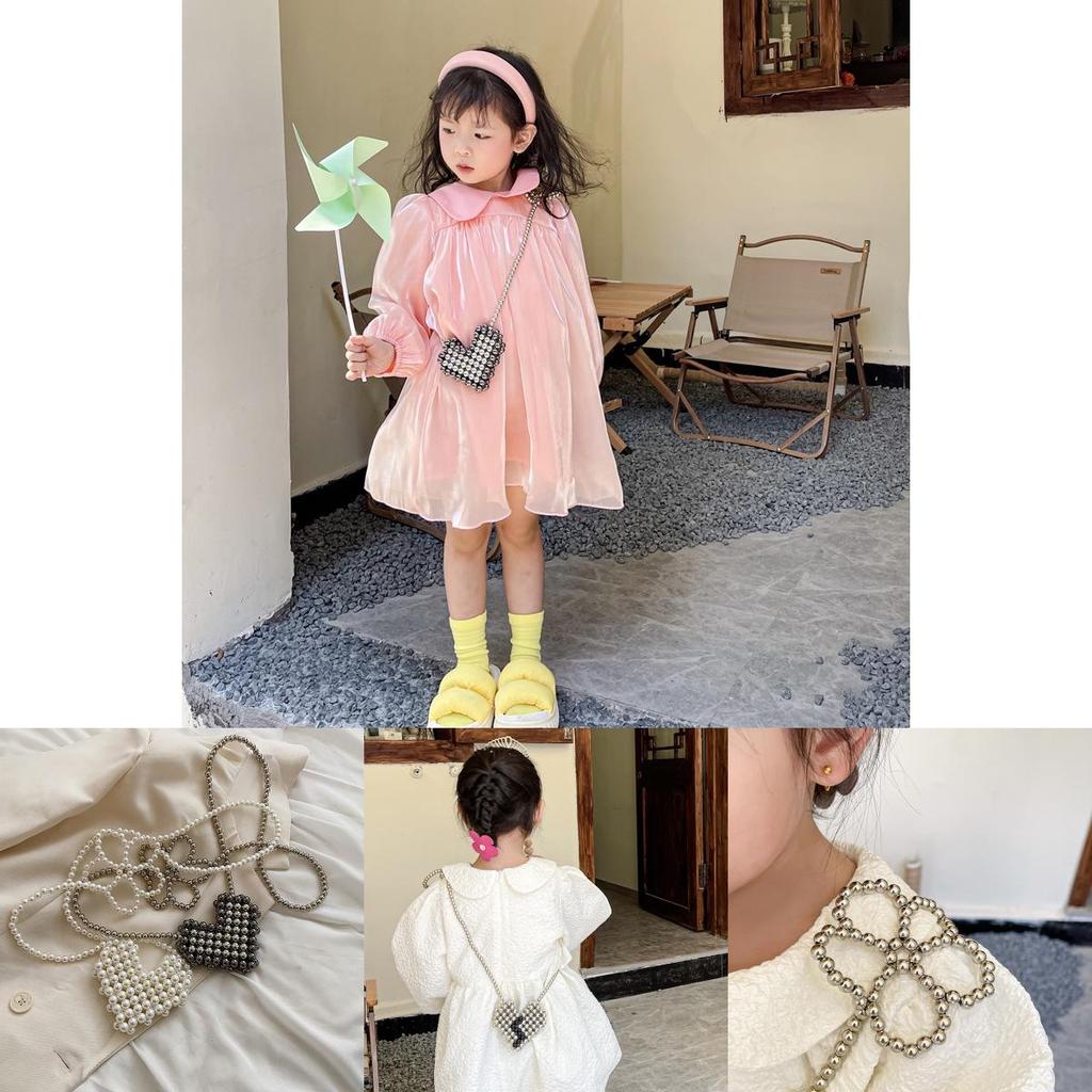 Trendy Mini Children's Crossbody Bag With Adorable Pearl Heart Design For Girls