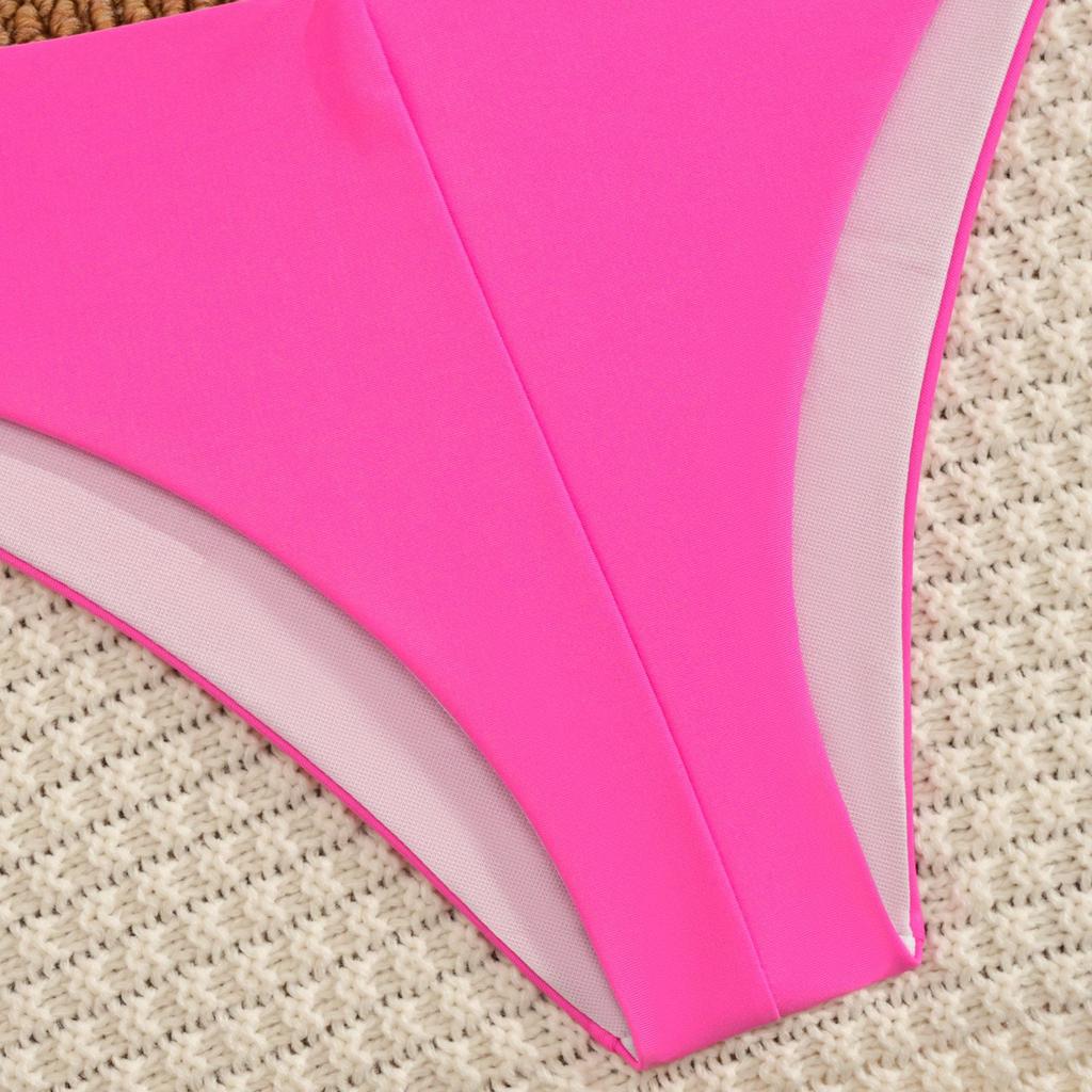 Sexy Metal Starfish Ornament Bikini Women Hot Pink Pleate Push Up High Waist Swimwear Beach Bathing Suit Holiday Swimsuit