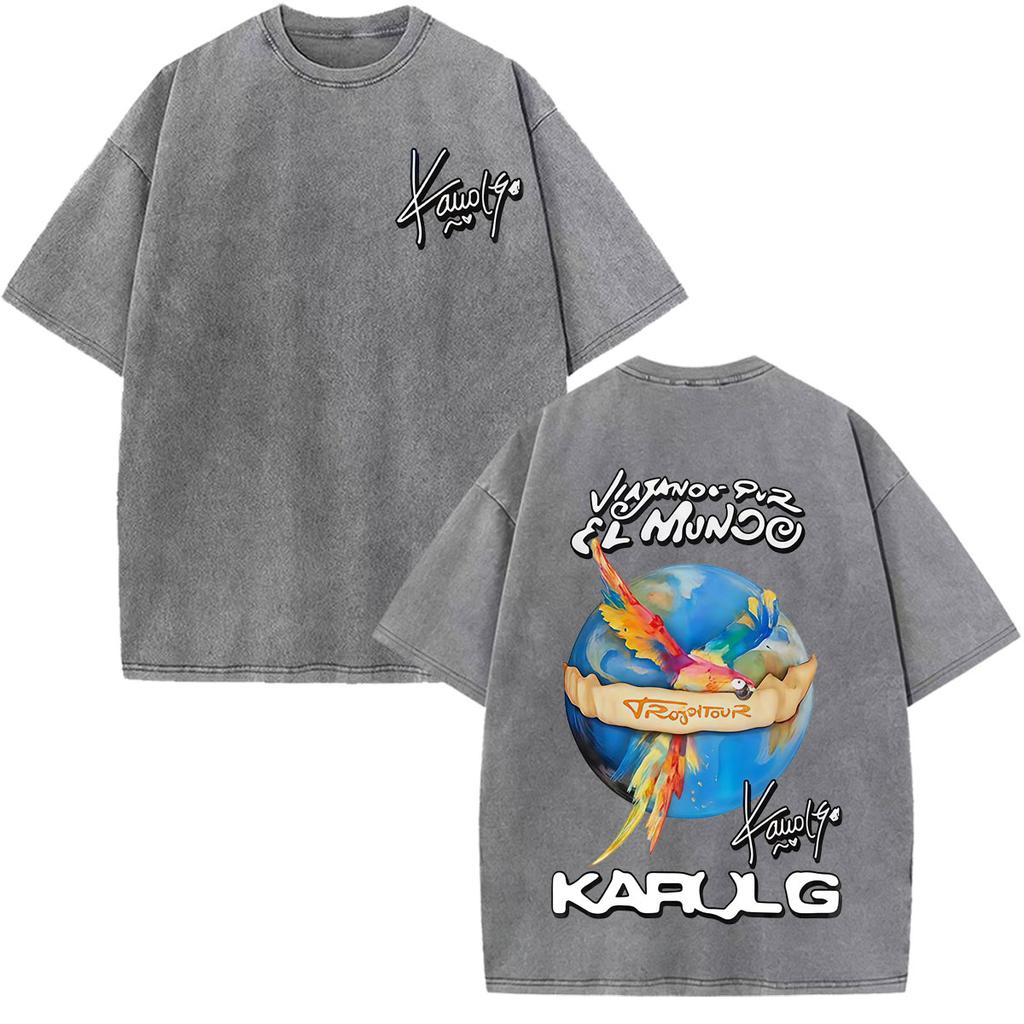 Karol G Viajando Por El Mundo Tropitour  Graphics T Shirt Unisex Women Fashion Cotton Loose Casual Vintage Washed Tshirts Tops