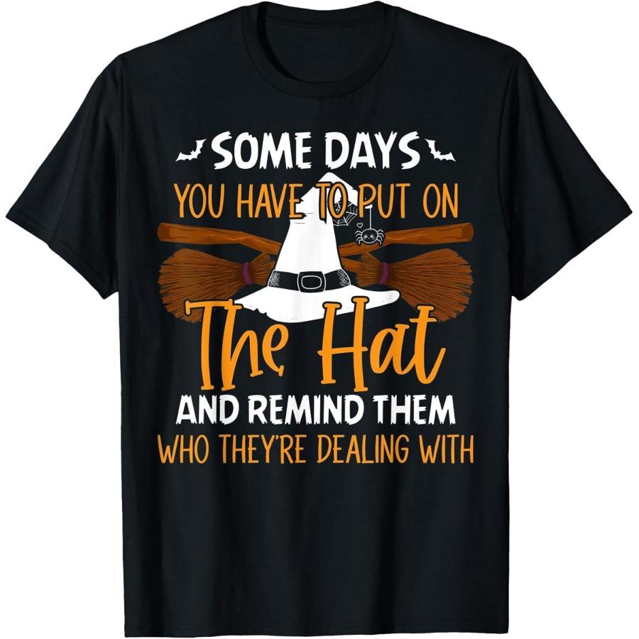 Spooky Witch Hat Graphic Tee for Halloween Costume Party, Funny Pumpkin Face Print T-Shirt Black S