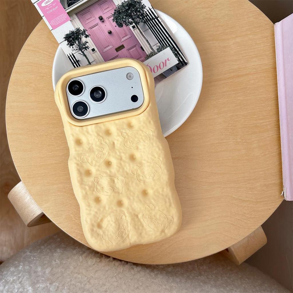 Cartoon Bear Bread Embossed Phone Case for iPhone 12/13/14, Compatible with Apple 15-17 PROMAX