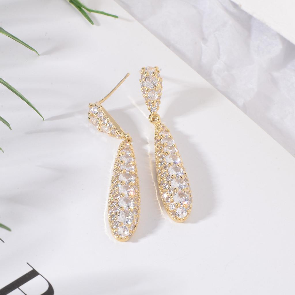 Elegant Water Drop Zirconia Earring For Women With Dangle Design And Geometric Style