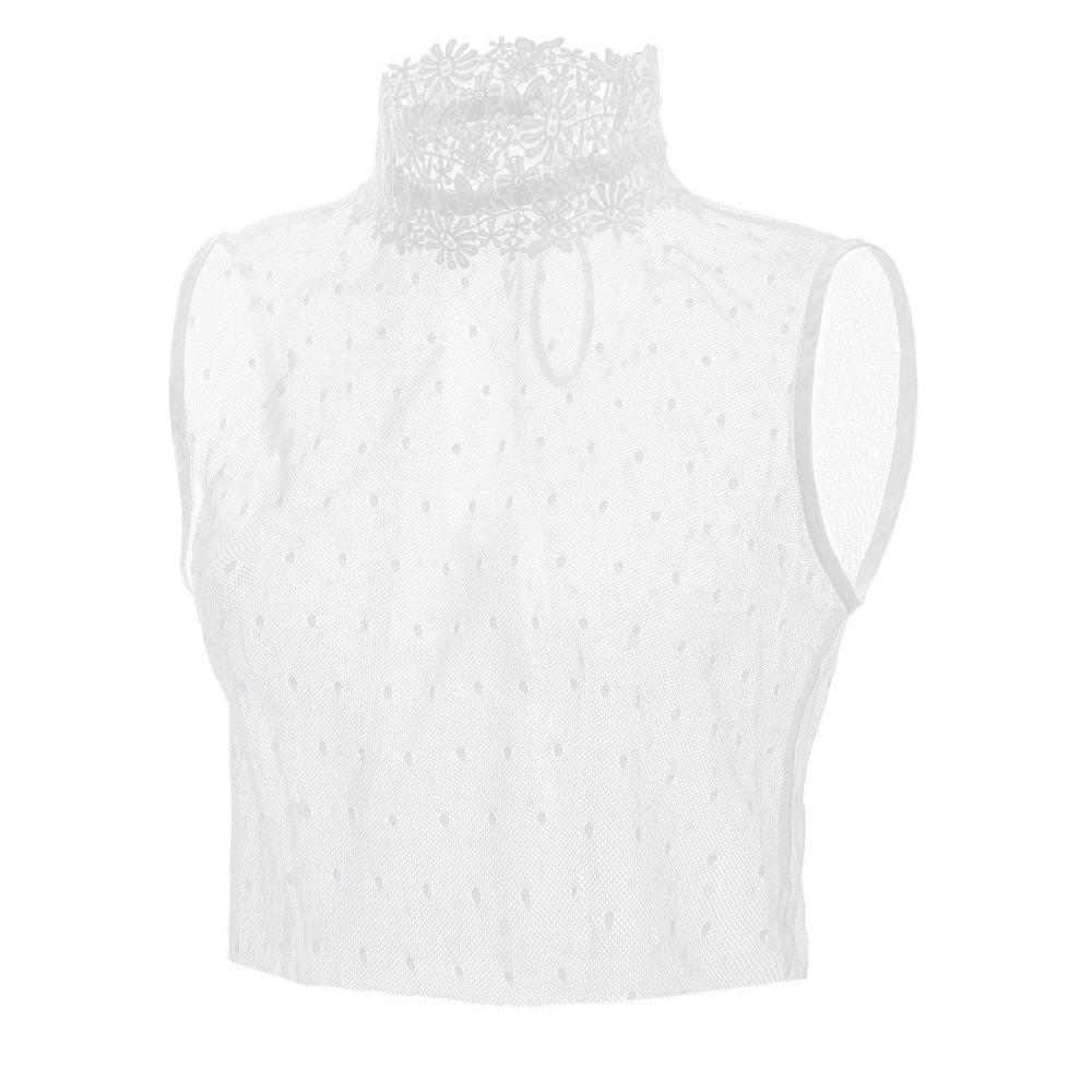 

White Lace Trim False Collar Top Ruffled Flower Stand Collar False Blouse Hollow Out Detachable Lapel Removable Collar