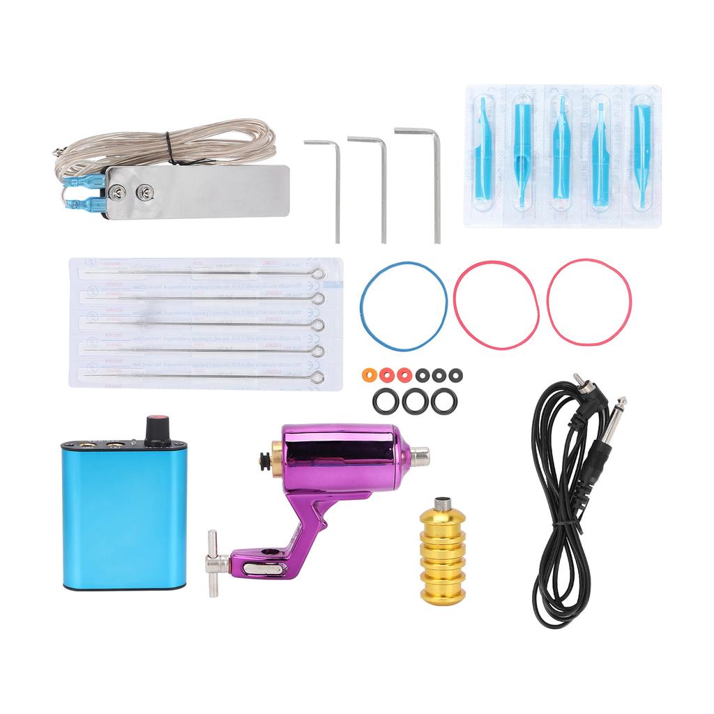 Rotary Motor Tattoo Machine Kit Tattoo Power Supply Foot Pedal Tattoo Tools 90‑265V PurpleUS Plug