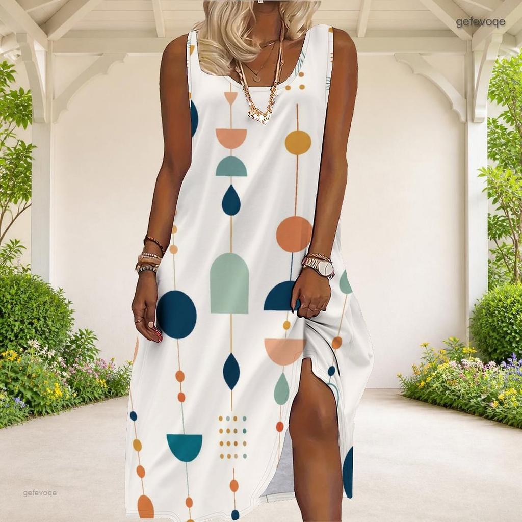 Women Plus Size Scoop Neck Sleeveless Printed A Line Maxi Dress