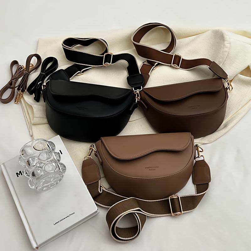 Vintage Saddle Bag for Women, Trendy Crossbody Shoulder Underarm Bag, Buckle Closure, Edge Paint Detail,Shoulder Underarm Bag