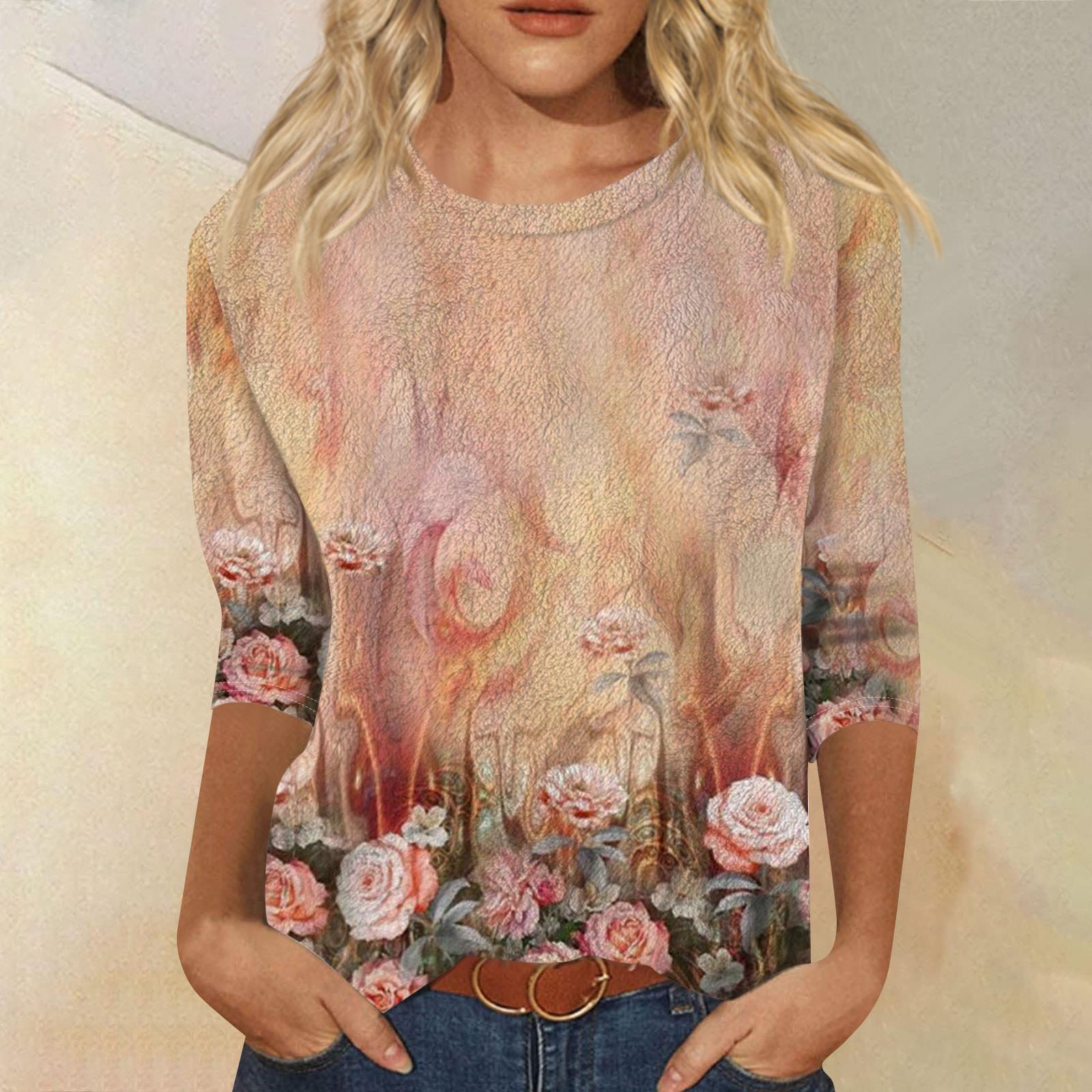 

Женский модный повседневный однотонный топ с круглым вырезом и рукавом семь четвертей M розовый