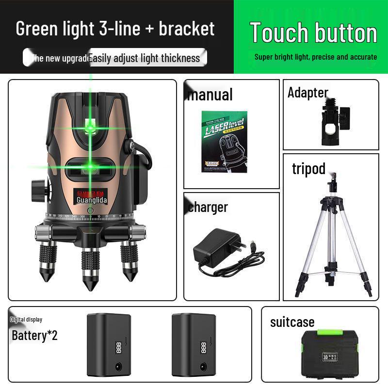 High Precision Outdoor Laser Level with Infrared, Blue, and Green Light - 2, 3 & 5 Lines, Auto-Leveling, Imported LD.