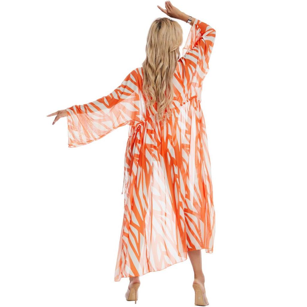 2025 Euro-American Fashion Three-Piece Striped Swimsuit with Cover-Up & Sun Protection