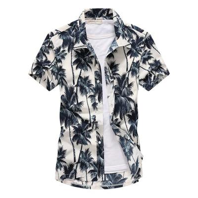 Summer Mens Hawaiian Casual Collar Shirts Short Sleeve Button Coconut Tree Print Beach Floral Fashion Vintage Clothing