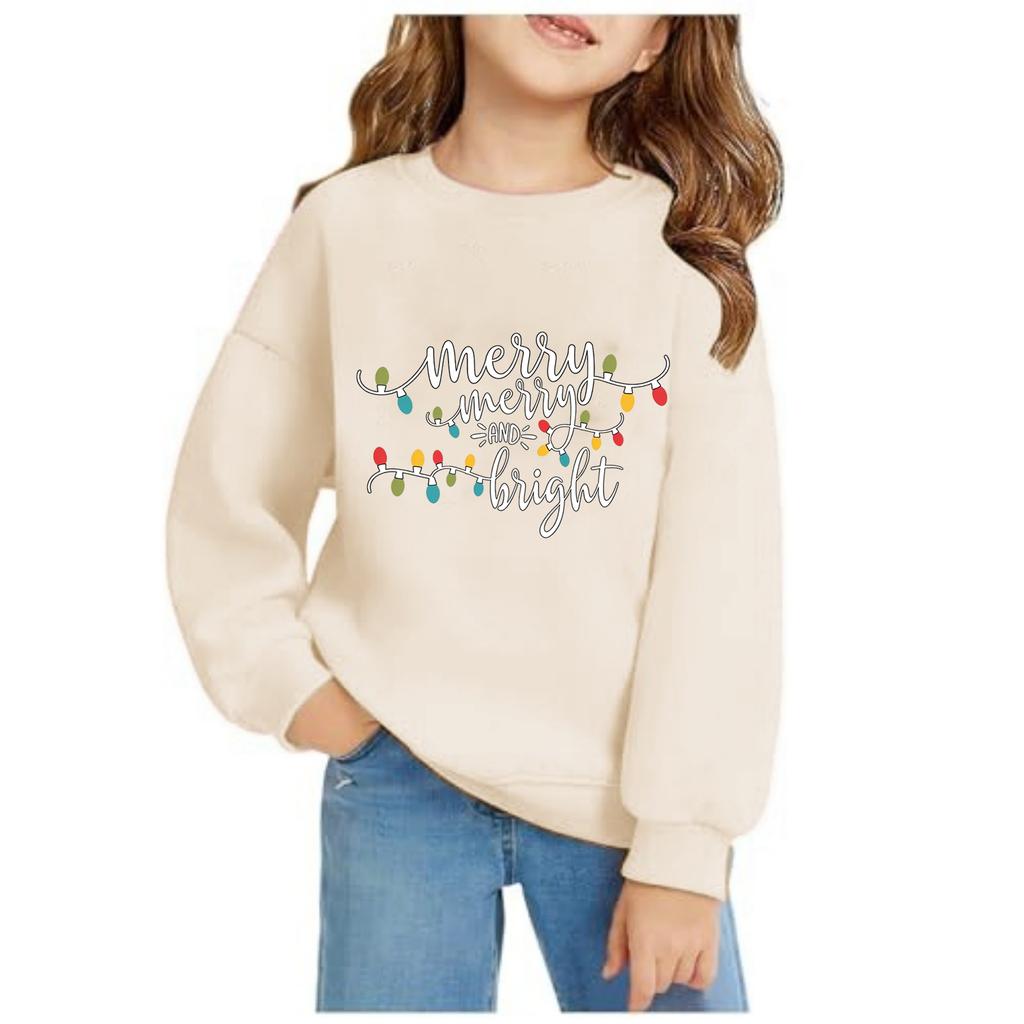 Felpa con cappuccio e stampa natalizia per bambina, manica lunga, pullover casual e comodo per le vacanze