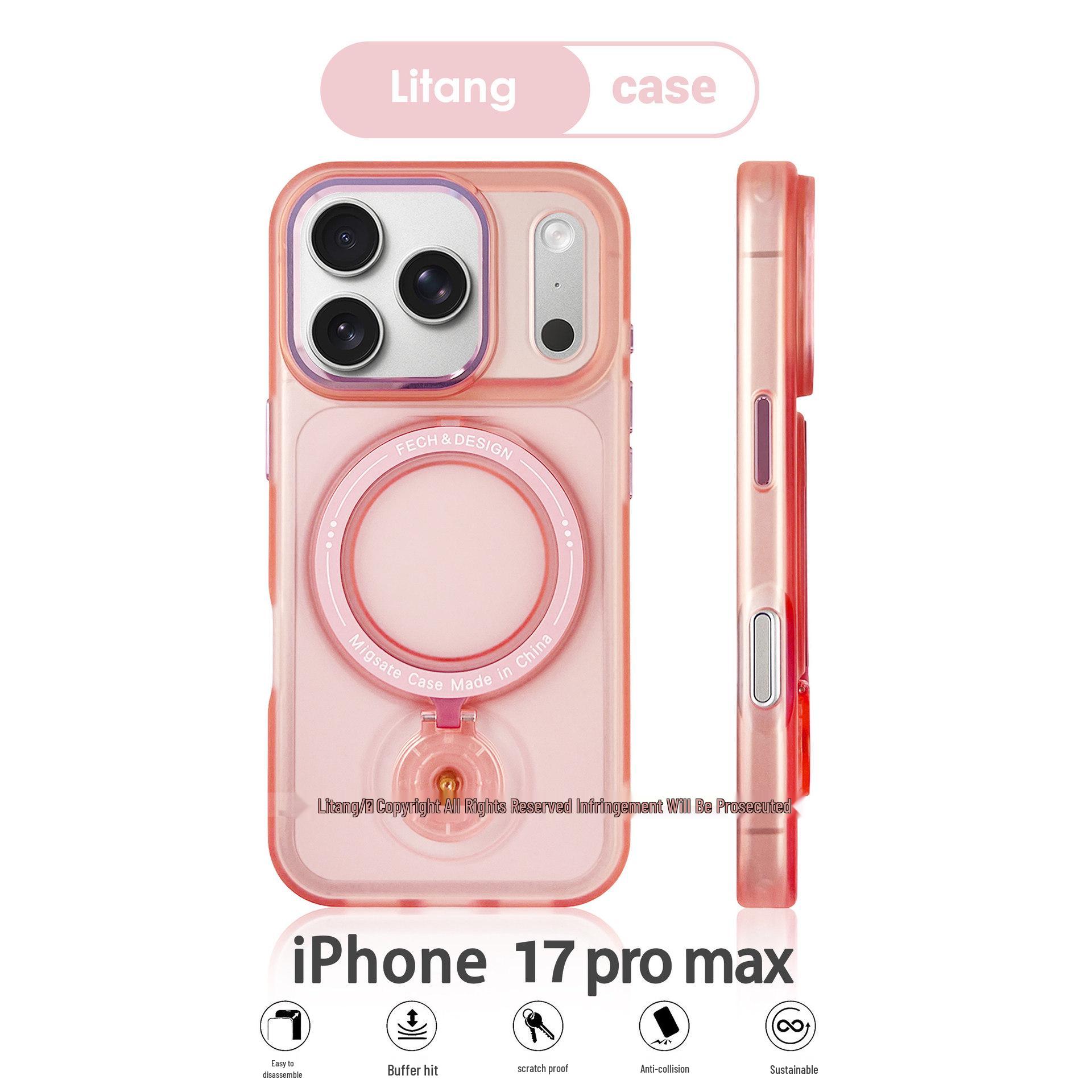 

Apple 17 Phone Case Gen 1: 360° Rotating Wireless Magnetic Stand, Transparent Hard Shell for iPhone 16 iPhone 16 Pro Max прозрачный розовый