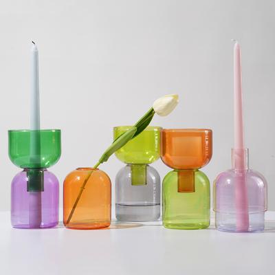 2pc Set Mini Vases Colorful Glass Vase Flowers Candle Holders Decor Terrarium Hydroponic Plant Pot