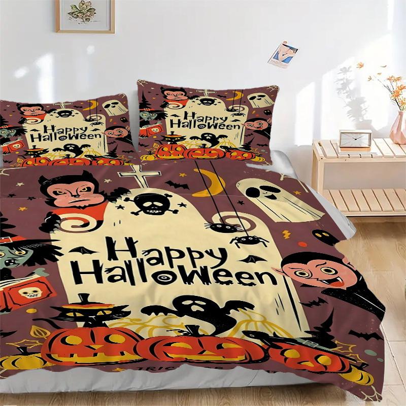 

3pcs Halloween Decorations Duvet Cover Set, Cover For Bedroom Guest Room (1 Duvet Cover + 2 Pillowcase, Without Quilt), yy250922191 135x200cm