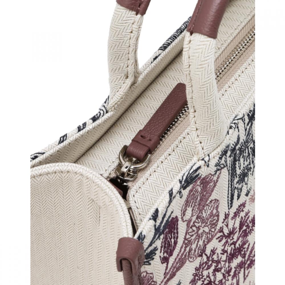 Daks Burgundy Flower Embroidery Jacquard Tote Bag S