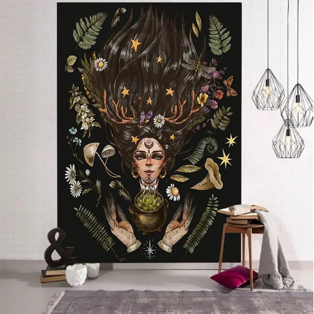 Goddess Hecate Tarot Divination Home Decor Witchcraft Tapestry Mandala Wall Decor Hippie Boho Moon Phase Tapestry Sofa Blanket