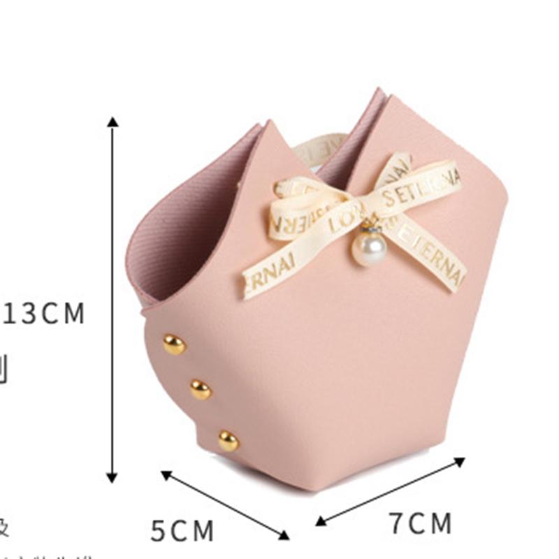 10/20PCS Leather Gift Bags Bow Ribbon Packaging Bag Wedding Favour Distributions Bags Christmas Candy Packaging Box Mini Handbag