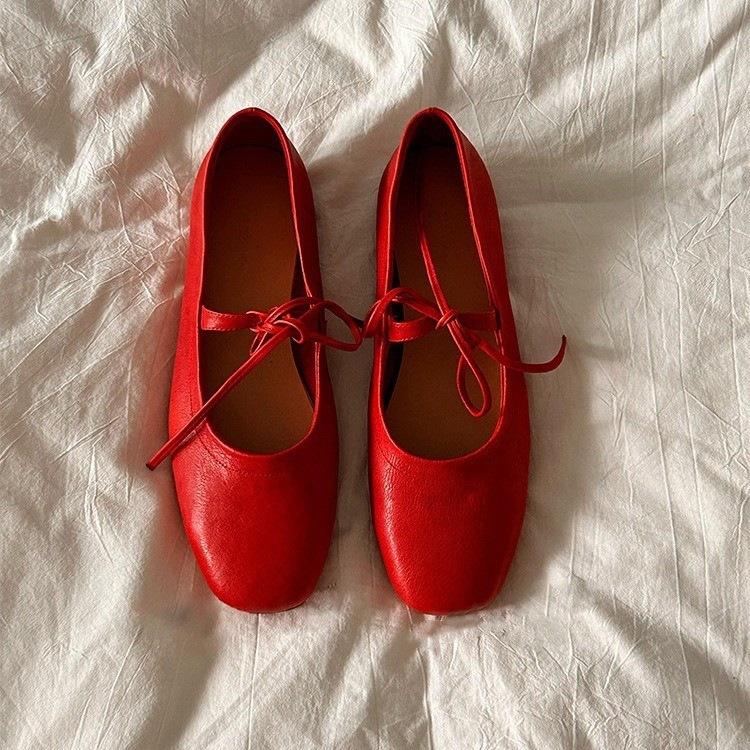 

новые кожаные туфли Мэри Джейн на мягкой подошве, женские туфли-балетки с красным ремешком и плоской подошвой 40