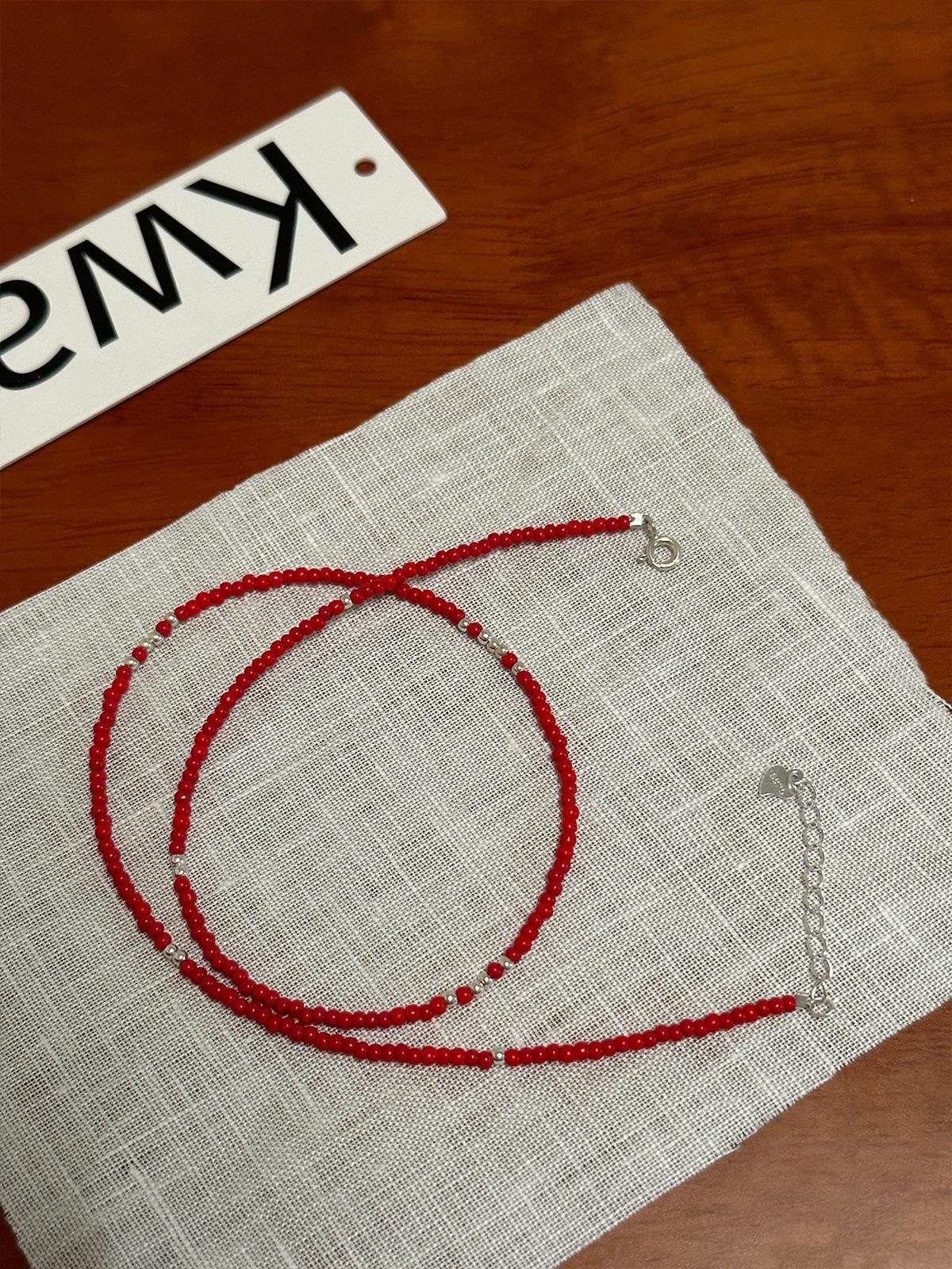 

Ожерелье из круглых бусин из стерлингового серебра 925 пробы, женская простая нишевая цепочка-колье из рисовых бусин, изысканная высококлассная бисерная цепочка для шеи с бирюзой 925 silver