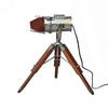 Small Desk Search Light with Wooden Tripod Stand - Home Decor Nickle Finish Table Light