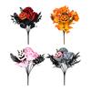 Decorative Silk Flowers for Showcases Halloween Artificial Flower Bouquet, Eucalyptus Floral Stems with Pumpkin Skull, Fake Reusable Dark Theme Party