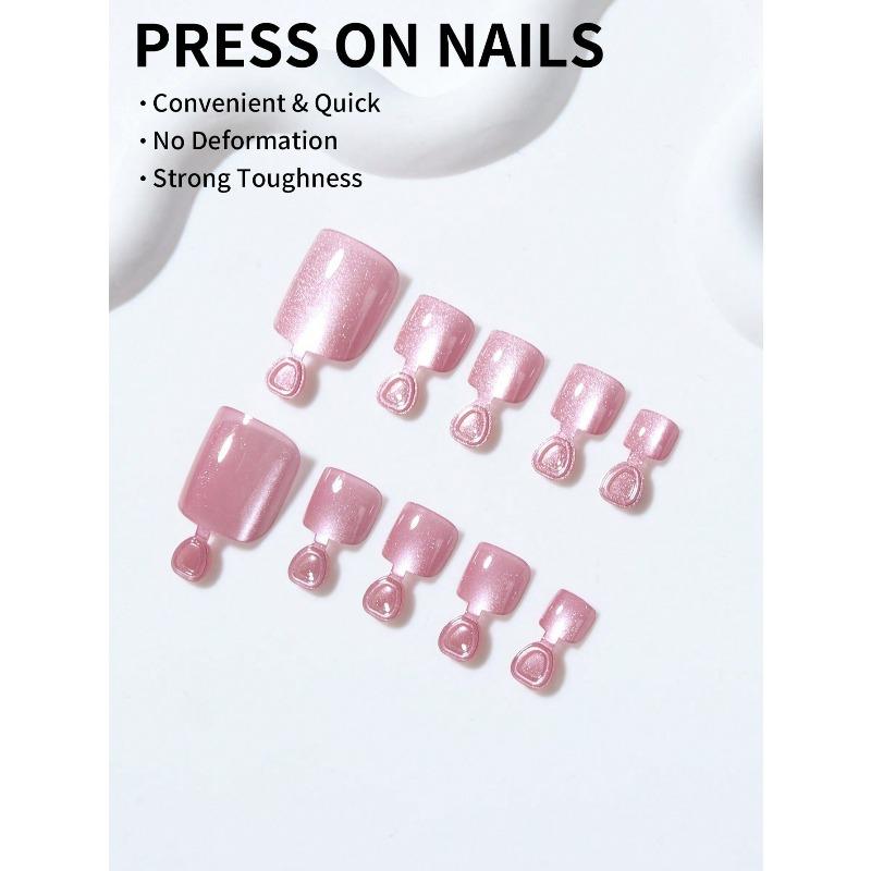 96 Peças Quadradas Brilhantes Estéticas Vermelhas Cristal Olho de Gato Acrílico Pressione Unhas dos Pés Quadradas Curtas Conjunto de Unhas Postiças, Unhas Olho de Gato Para Mulheres Meninas Suprimentos para Unhas