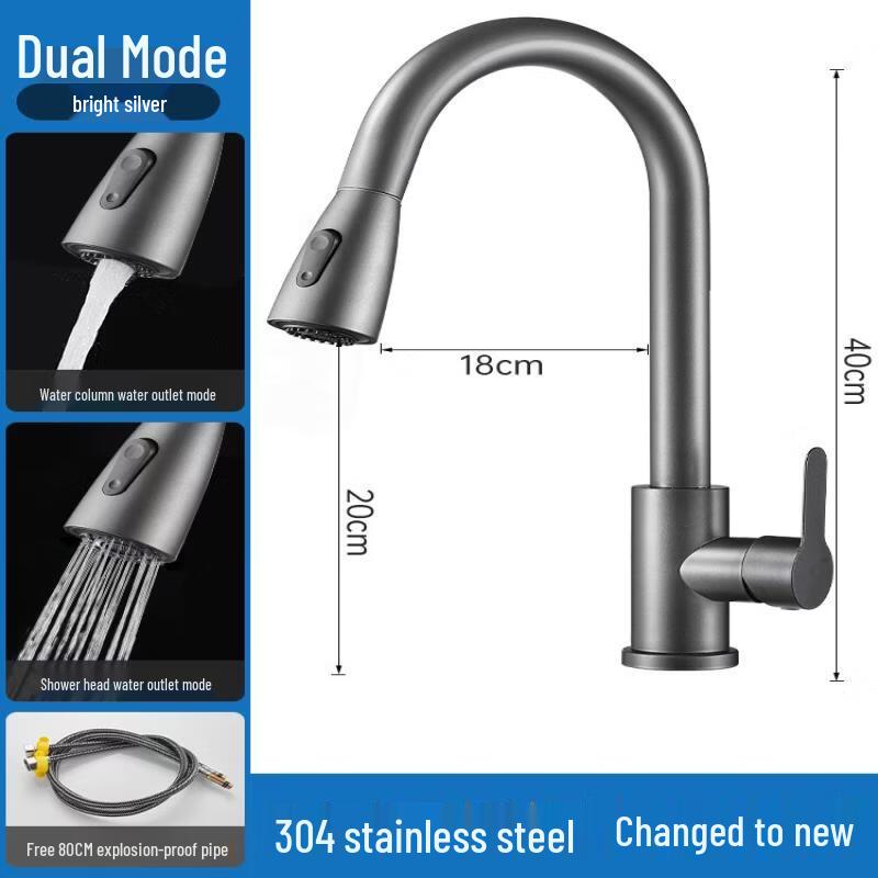 Tai Ju Fu Gunmetal Grey Pull-Out Kitchen Faucet