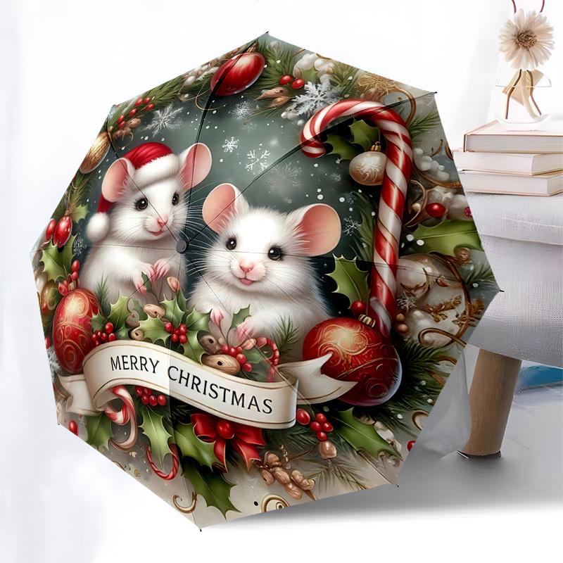

1pc Merry Christmas Festive Gift, Auto Open Close Umbrella with Portable Tri-Fold Design, 8-Bone Iron Frame for Outdoor Use, Perfect for Fans, Travele