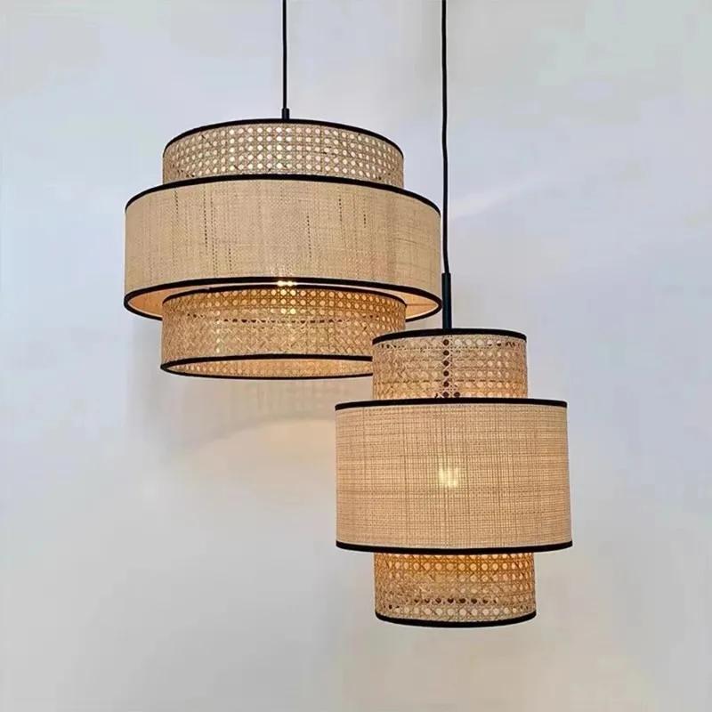 Natural Wicker Rattan Pendant Light Fixtures Chinese Style Bamboo Hanging Lampshades for Home Living Room Bedroom Decor Lighting