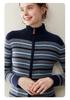Kaschmir-Strickjacke mit Stehkragen: Bunter gestreifter Strickmantel mit langen Ärmeln für Herbst & Winter