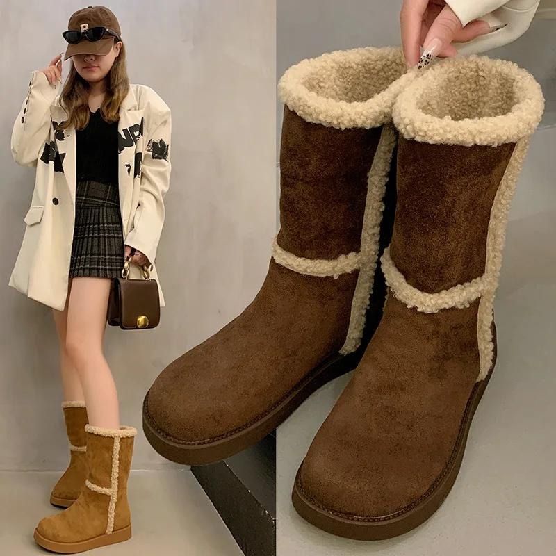 Fashion Women's Winter Padded and Thickened Warm Snow Boots 2024 New Round Head Suede Short Flat Northeast Cotton Boots