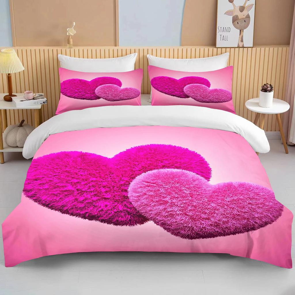 Comforter Love Heart Valentine'S Day Red Pink Rose Flower 3D Bedding Set Comforter For Couple Twin Queen King