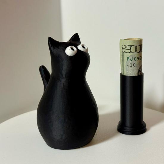 Secret Stash Cat 3D Printed Black Cat Figurine for Hiding Small Items Cute Cat Prank Table Decor Collectible Figures for Cat Lovers