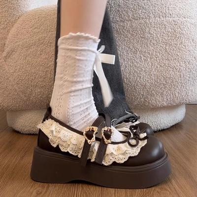 Braune Plateau-Schleifen-Schnürschuhe aus kleinem Leder für Damen, Frühling und Herbst 2025 neu mit Rock, französische Mary Janes