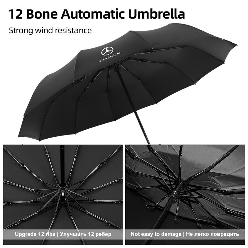 12 Bone Car Logo Folding Windproof Sunshade Automatic Umbrella For Mercedes Benz W202 W212 W126 W140 W168 W177 CLS GLE GLC GLS BGHKM1