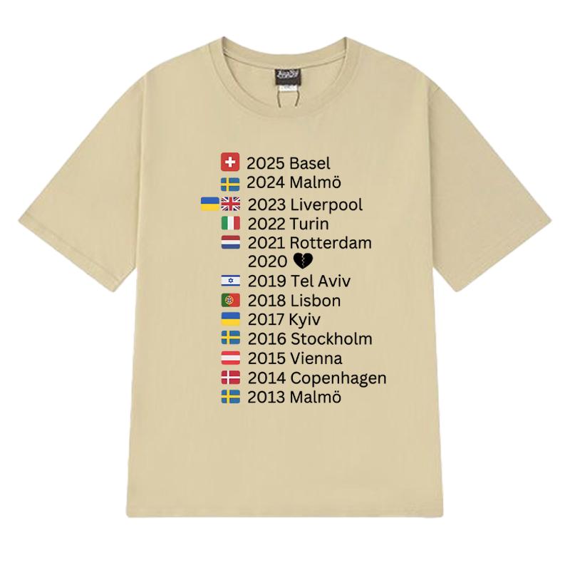 Eurovision 2025 Host Cities Music T shirt Men Women Trend Y2k Oversized short sleeve T-shirts Unisex 100% Cotton clothing Tops