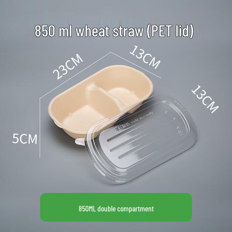 Biodegradable 850ml Dual Compartment Pulp Food Containers with Clear Lids, 100-Pack