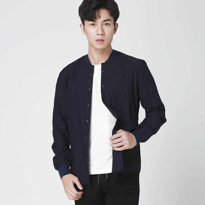 Menseye Blue and Black Long-Sleeved Casual Shirt